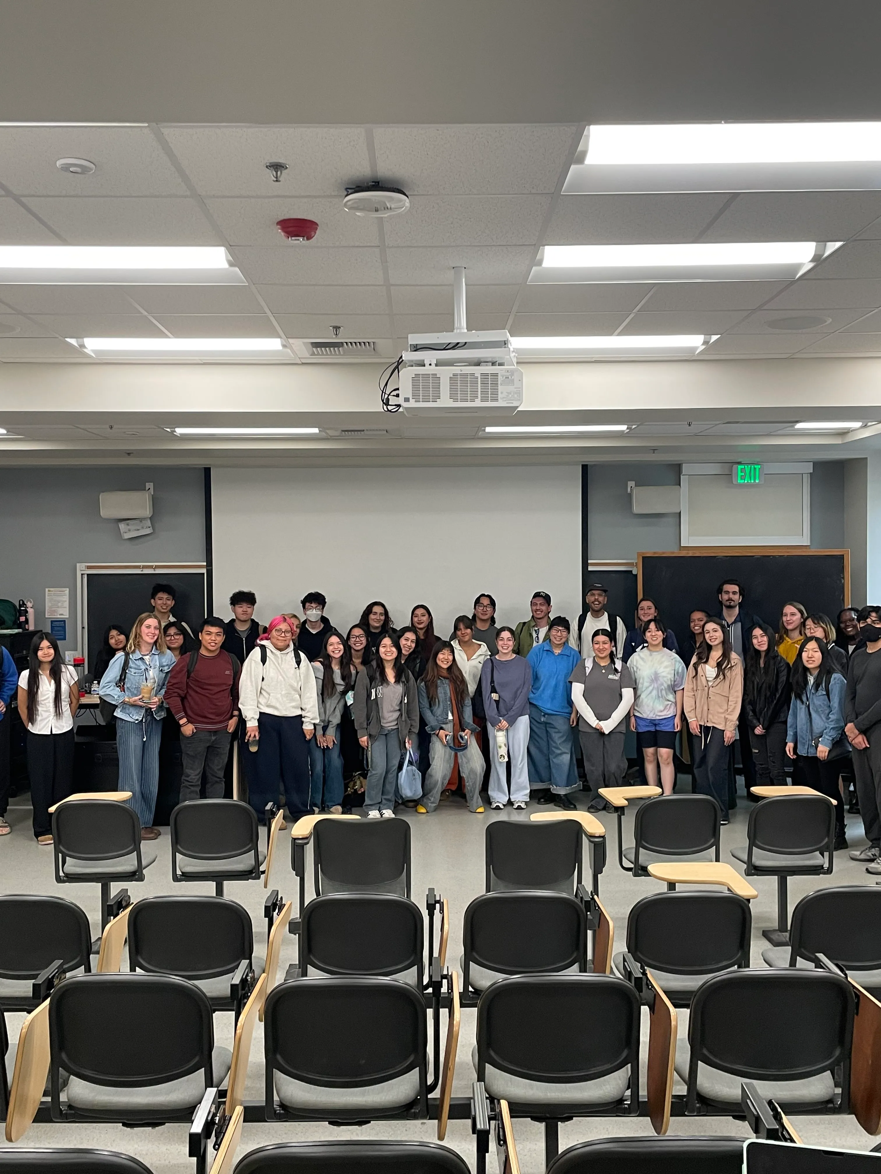 Photo of students and instructor (me) in class